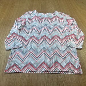 Alfred Dunner Women’s Top Small Gray/Coral/Light Red Chevron Studded 3/4 Sleeve